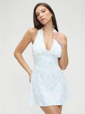 Frankie’s Bikini Halter Floral Satin Mini Dress